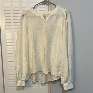 A New Day Women's Medium Cream/White Linen Button Blouse